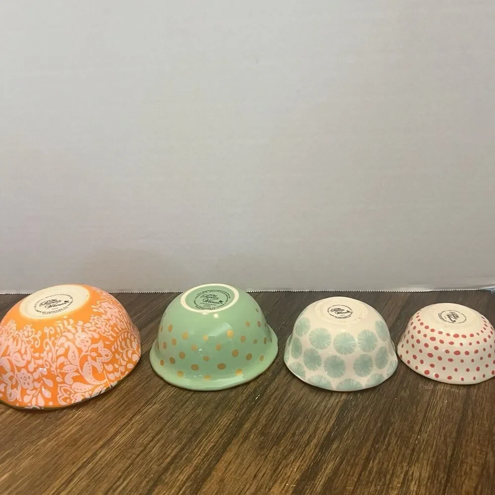 Pioneer Woman Measuring Cup Bowls Set of 4 ceramic Stacking dots color